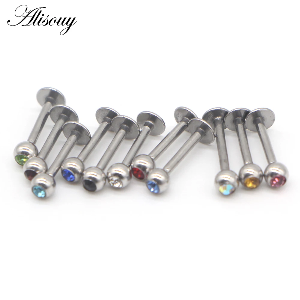 Alisouy 1 PC Surgical Stainless Steel Lip Rings Labret Ear Stud Piercing Bar With Crystal Percing Earring Body Jewelry