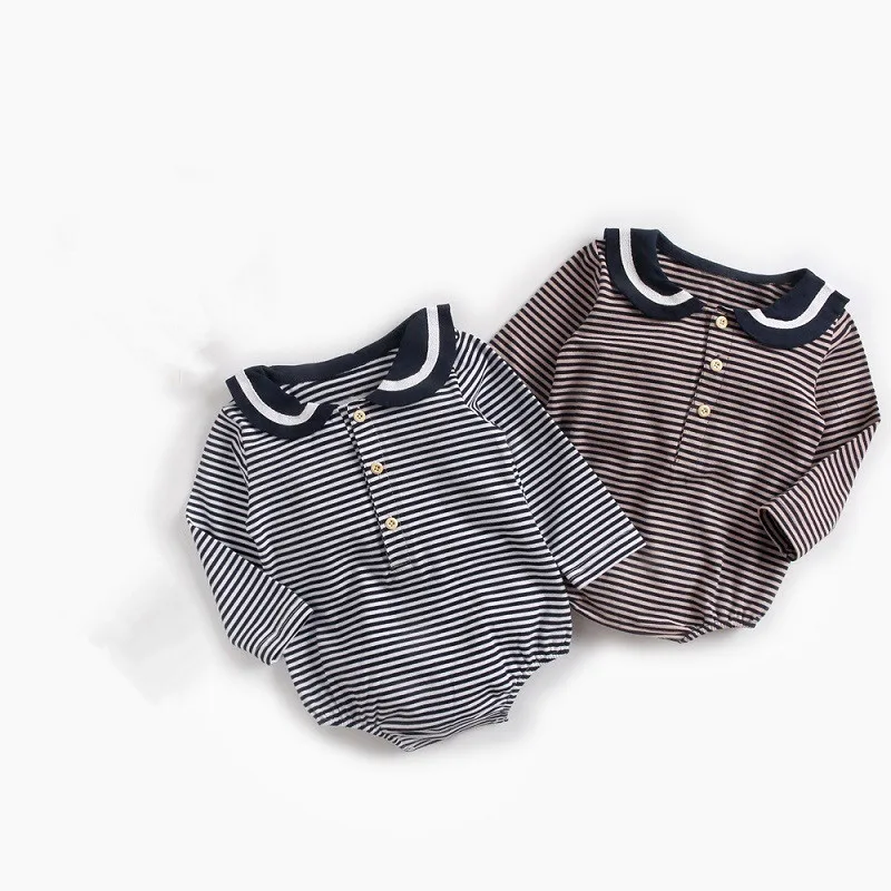 Комбинезоны для маленьких мальчиков и девочек с длинным рукавом синим матросским воротником полосатая