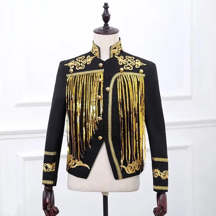 

British Style Palace Prince Blazer Black White Jacket Stage Show Dress Wedding Groom Slim Fit Suit Jacket Singers Coat