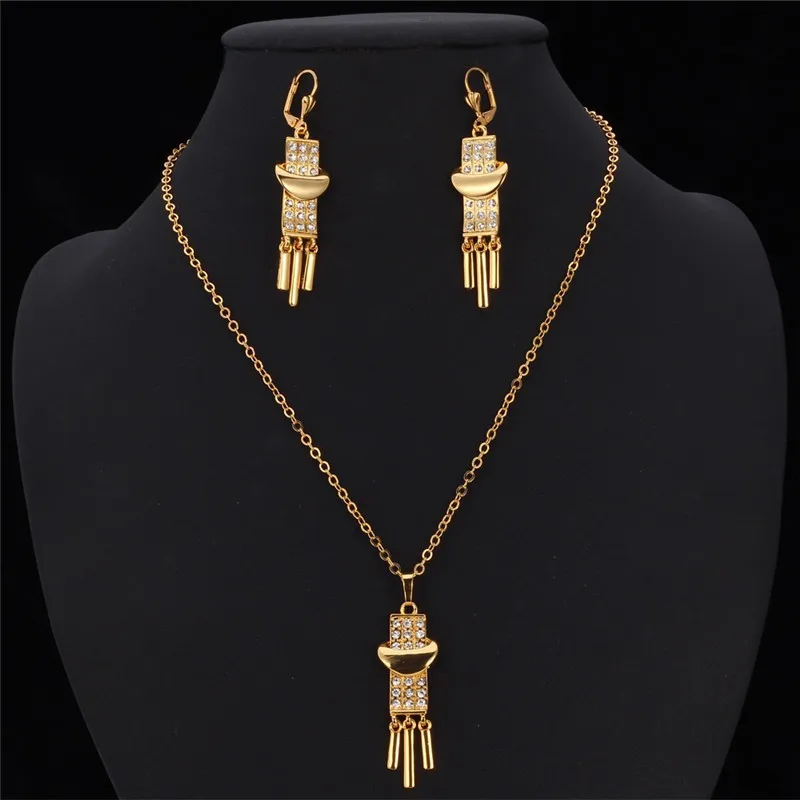 Женский винтажный комплект из колье и серёг золотистого цвета|necklace women set|jewelry sets
