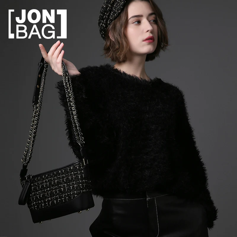 JONBAG маленькая черная сумка с текстурой цепи новая модная ароматная через плечо
