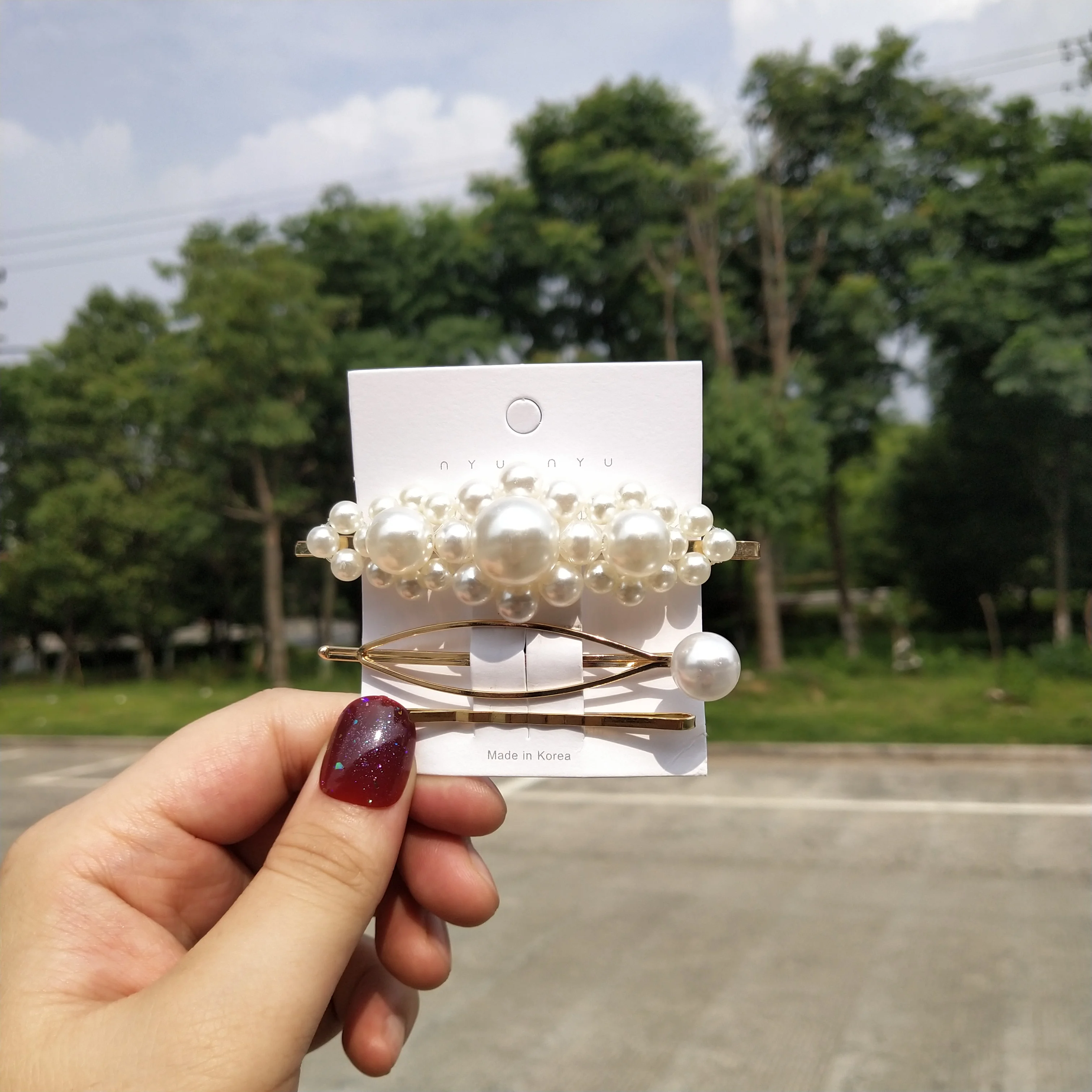 3 шт./компл. модные жемчужные Искусственные бусины заколка для волос ручная