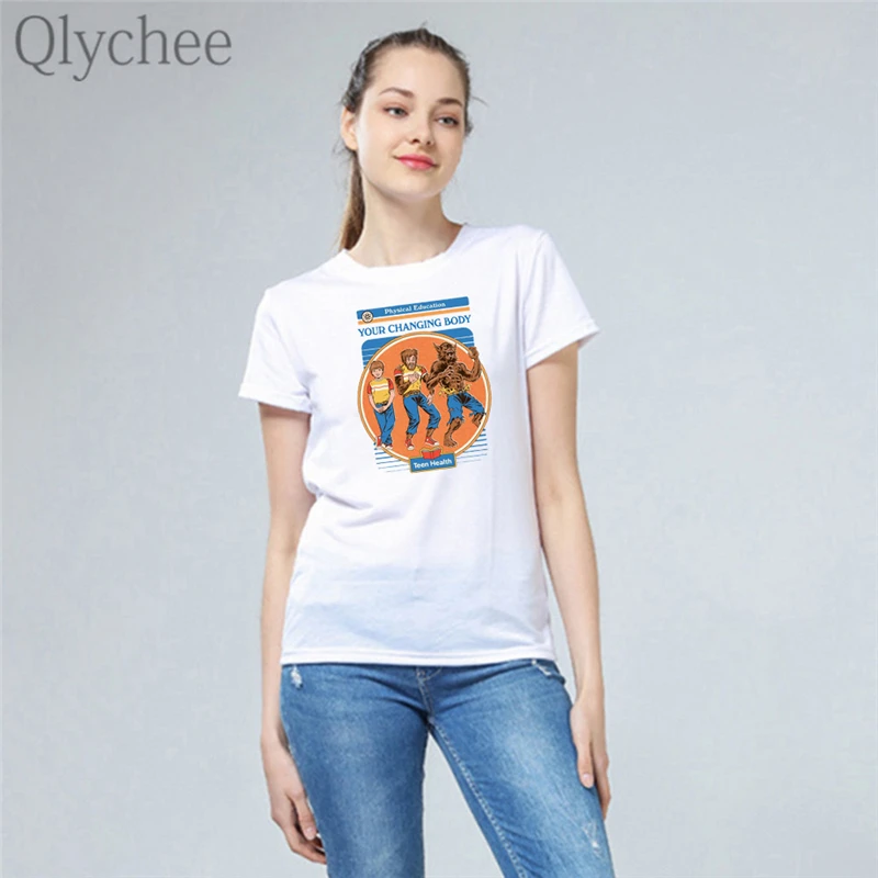 Женские футболки с принтом Qlychee Harajuku Devil Series свободные коротким рукавом и вырезом