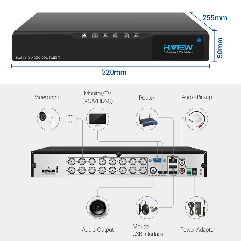 H. View система видеонаблюдения 1080 P наружная камера безопасности 16CH CCTV DVR комплект