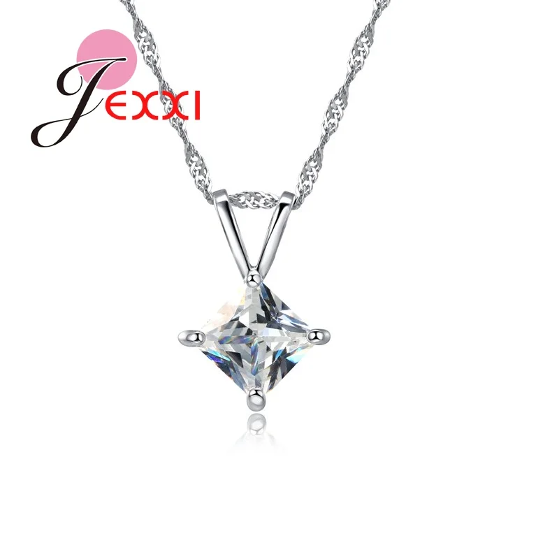 

Hot Selling Women Rhombus Necklace Pendant 925 Sterling Silver Wedding/Engagement Jewellery Accessory Free Shipping