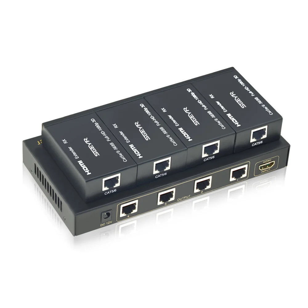 HDMI Extender 1 to 4 4 порта HDMI удлинитель 4 к 60 м 196ft 1080p1x4 HDMI удлинитель разветвитель по UTP CAT5e/Cat5/Cat6 Ethernet кабель(1x Отправитель 4x приемник - Цвет: HDMI Extender 1 to 4