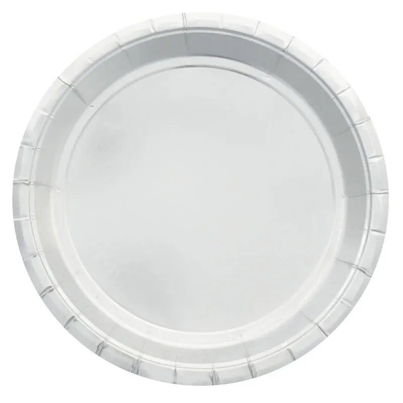 8pc7inch silverplate Золотые серебряные фольга новогодние вечерние принадлежности одноразовые бумажные тарелки чашки стакан с соломинкой обертки для пирожных подставка для десерта и кексов картон - Цвет: 8pc7inch silverplate