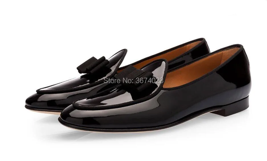 Qianruiti Patent leather Men Slippers Black Suede Loafers Bow Tie Moccasins Casual Shoes Man Flats Party Wedding | Обувь