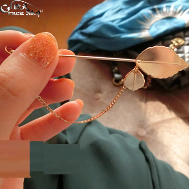 2018 модные ювелирные изделия Золотая цепочка металлическая брошь в форме листа