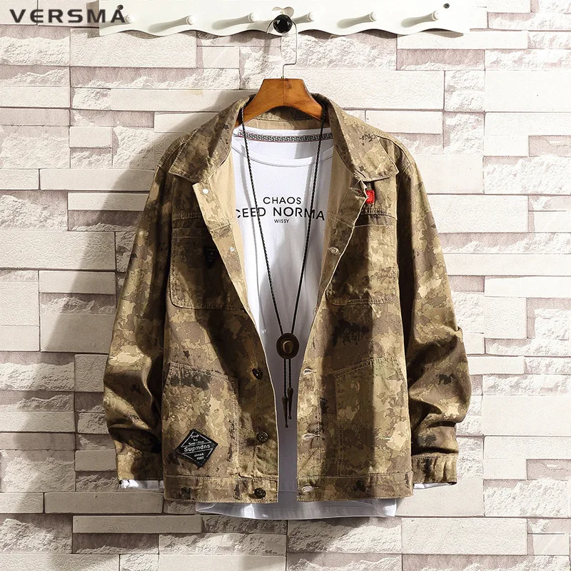 VERSMA, новинка весны, армейские военные камуфляжные джинсовые куртки, пальто для мужчин, сорочка, черная джинсовая рубашка с длинным рукавом, джинсы для мужчин размера плюс 5XL