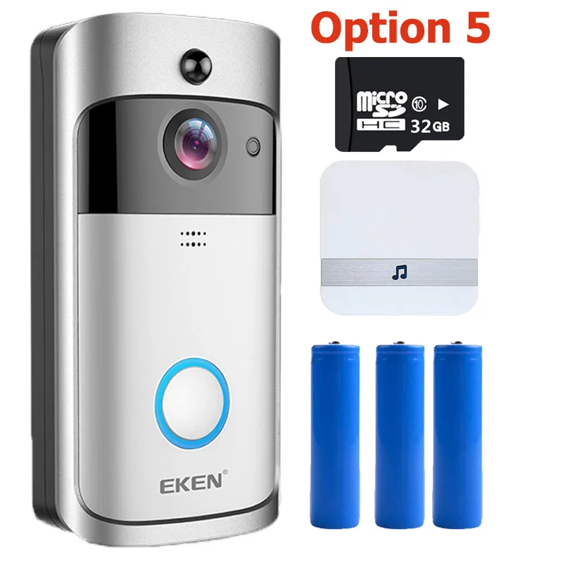 Option 5 EKEN V5 умный беспроводной WiFi дверной звонок для безопасности визуальная запись ночного видения видеодомофон телефонный звонок дверной звонок - Цвет: Option 5