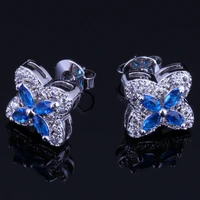clean star blue cubic zirconia white cz silver plated stud earrings v0178