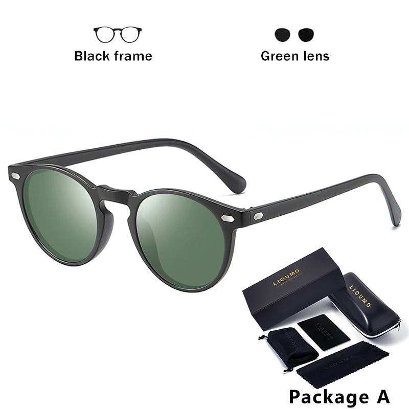 A-black-green LIOUMO, дизайнерские, унисекс, ультралегкие, TR90, поляризационные солнцезащитные очки, для мужчин и женщин, для вождения, круглые, розовые, оттенки, винтажные, солнцезащитные очки, Gafas De Sol - Цвет линз: A-black-green