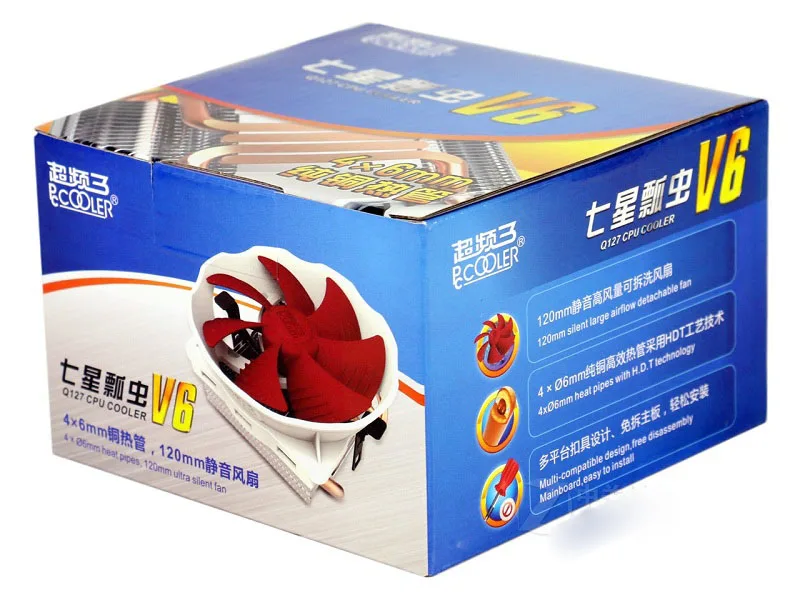 Pccooler V6 Процессор Кулер 4 Медь теплопроводов холодильник для AMD Intel 775 1150 1151 1155 1156 вентилятор для ПК Процессор радиатора 120 мм 4pin охлаждения тихий
