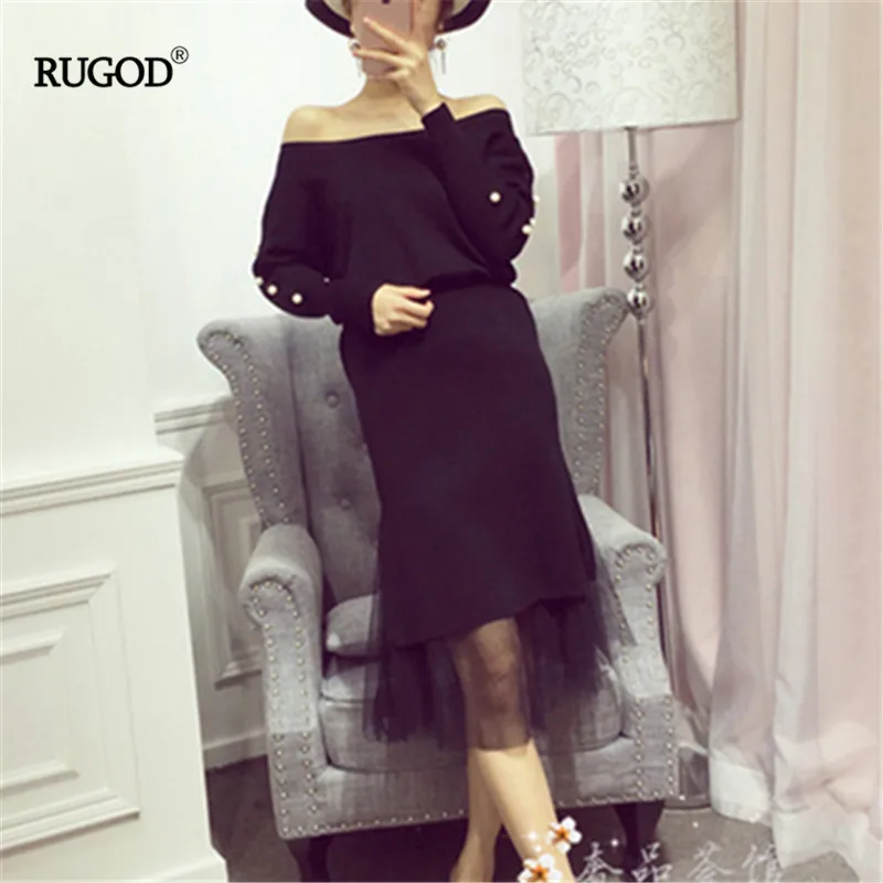 Женский комплект из 2 предметов RUGOD зимнее теплое вязаное платье свитер