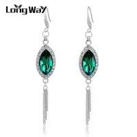 longway womens luxury temperament green crystal earrings silver color eardrops long tassel earrings wedding jewelry ser140331