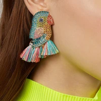 ae canfly fashion boho parrot shiny crystal earrings for women long tassel drop earrings big statement jewelry