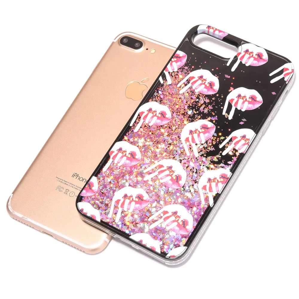 FQYANG Блестящий Алмазный чехол для IPHONE XS X 8 7 губ с рисунком динамическая жидкость