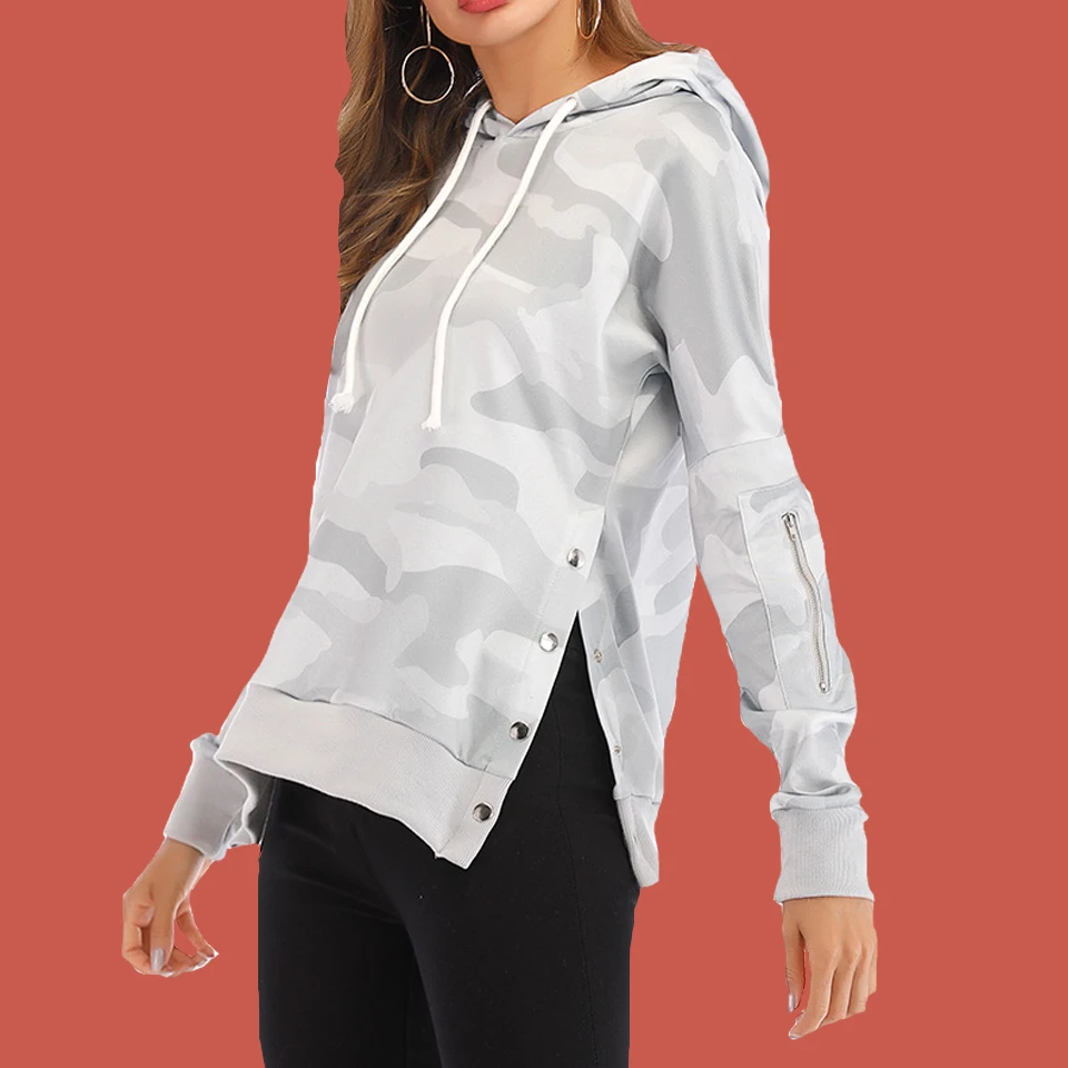 Камо Толстовка камуфляж Для женщин Полерон Mujer 2019 рваные Zip Hoodie Kawaii Harajuku пуловер