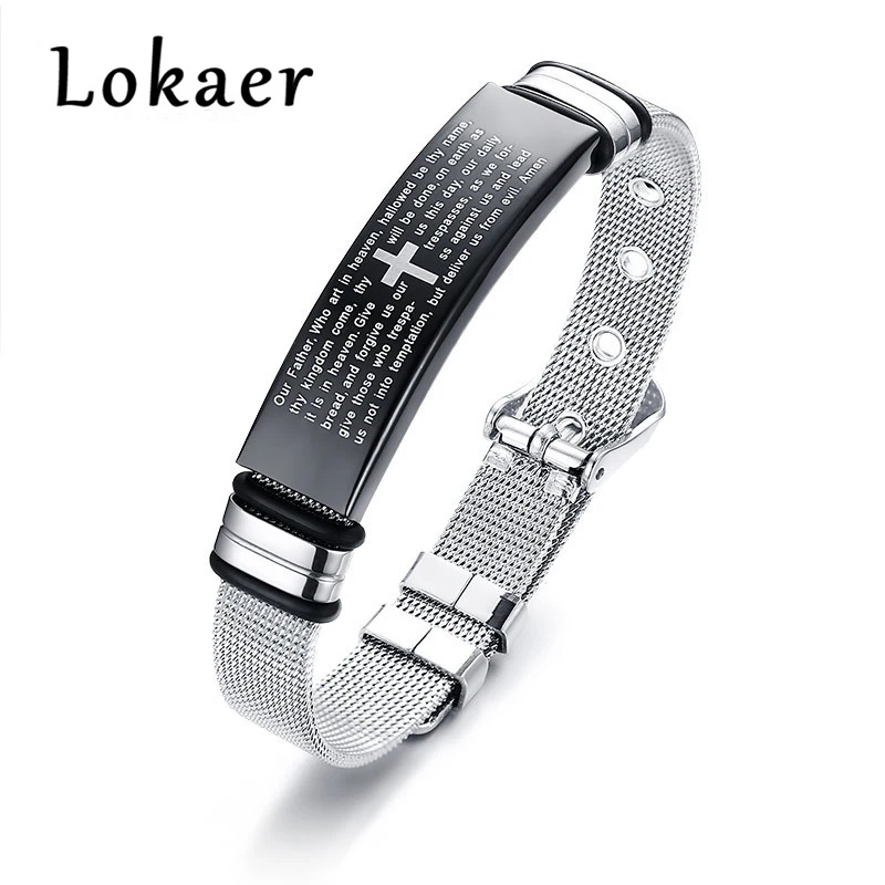 Lokaer мужские Библейские стихи браслеты из нержавеющей стали крест ремешок браслет размер регулируемый Pulsera Masculina