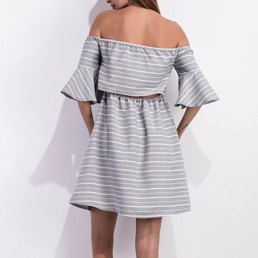 Платье для женщин в полоску Футболка с принтом короткий рукав Пати платье