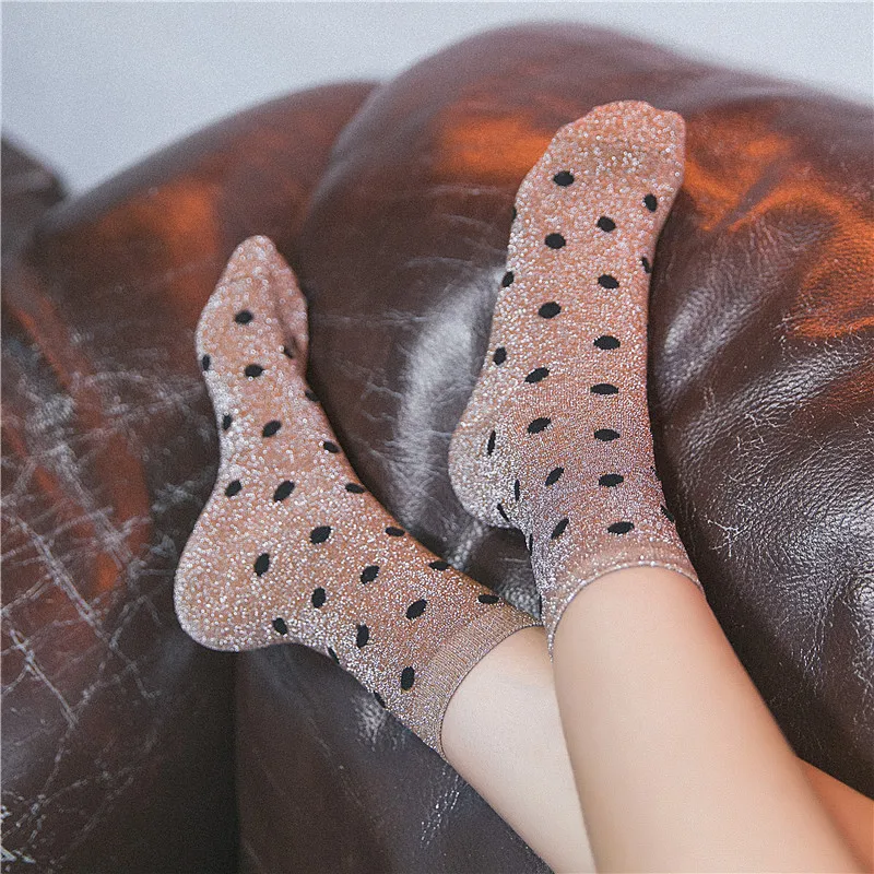 Модные блестящие женские носки в горошек яркие высокого качества | Женская