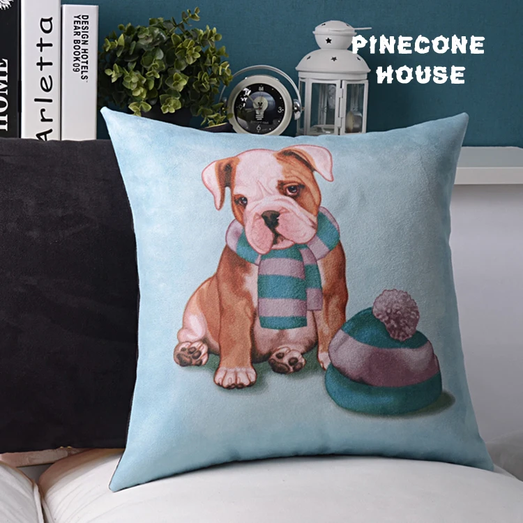 Небесно Голубой британский стиль милая собака с шляпа Подушки Чехлы для мангала