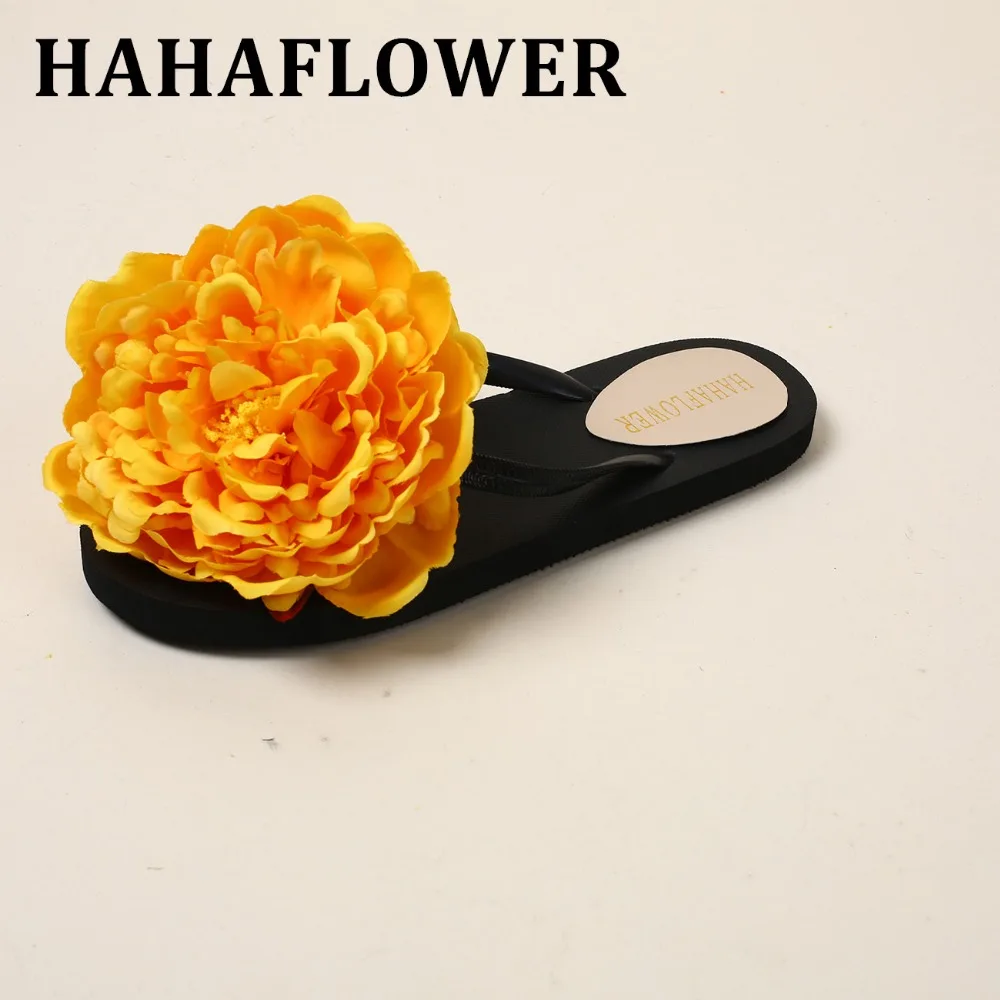 Сандалии HAHAFLOWER женские с большими цветами повседневные пляжные шлепанцы летняя