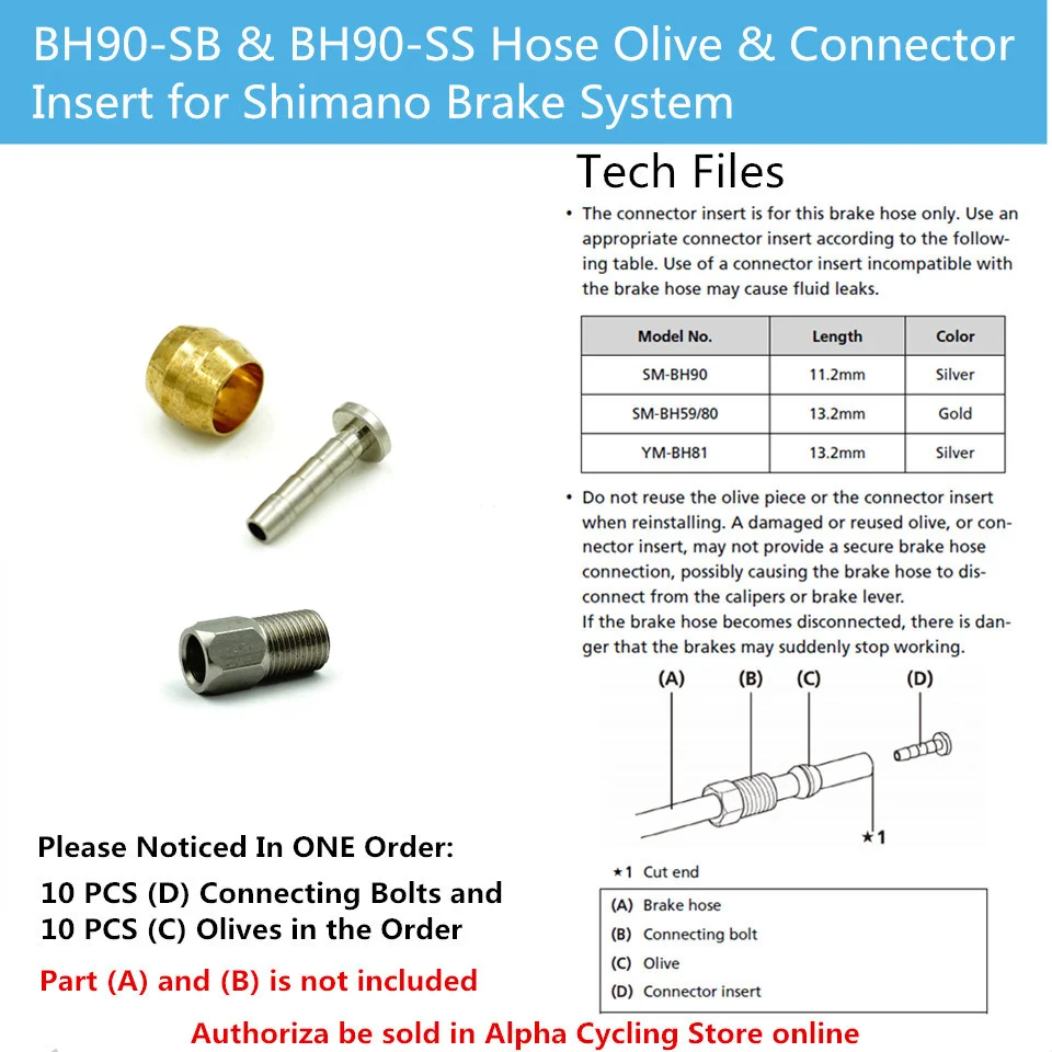 Hydraulic Brake BH90 Hose Olive Connector Insert and Connecting Bolt for Shimano System 1 Set Per Order | Спорт и развлечения