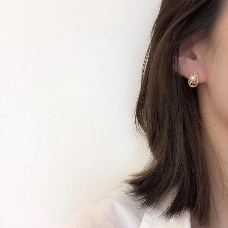 MENGJIQIAO новые винтажные цветные круглые бусины в форме сердца милые серьги-гвоздики для женщин Мода Темперамент Золотой Цвет Brinco ювелирные изделия - Окраска металла: waterdrop pearl