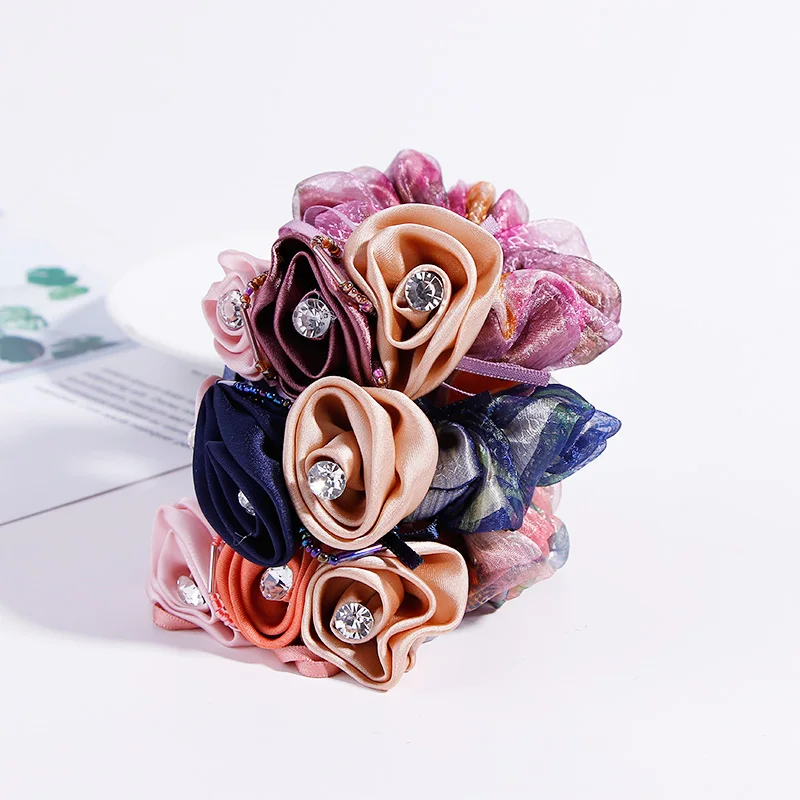 Новый для женщин Изысканный Женские аксессуары волос цветок Кристалл шифон