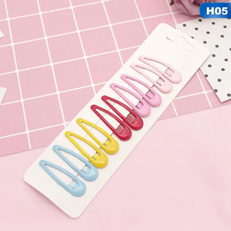 H05 10 шт., детские цветные маленькие заколки, не скользящие металлические заколки BB, детские заколки для волос, заколка для девочек, головные уборы, заколки - Цвет: H05