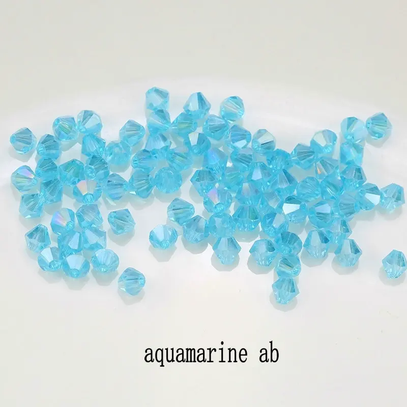 Купите 1 и получите 1 бесплатно 4 мм блестящие хрустальные бусины Bicone Beads стеклянные бусины Свободные разделительные бусины - Цвет: aquamarine ab