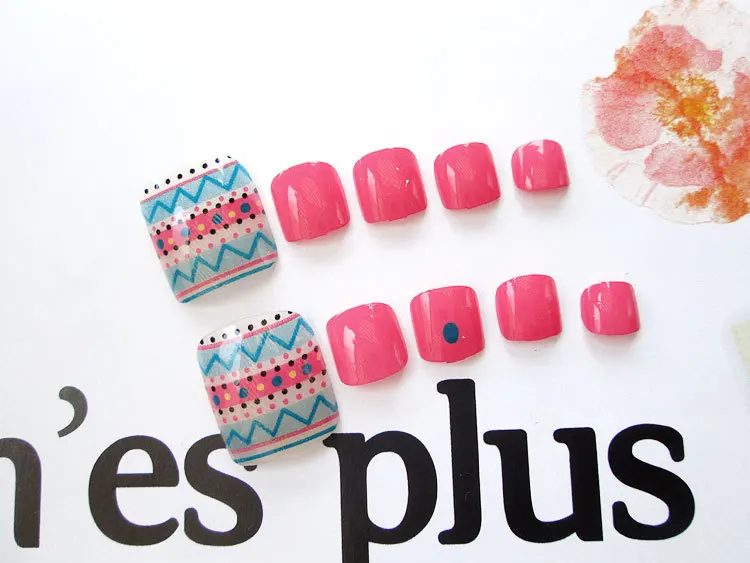 24 шт./компл. накладные ногти ноги Короткие квадратные Розовый цвет дизайн готовой