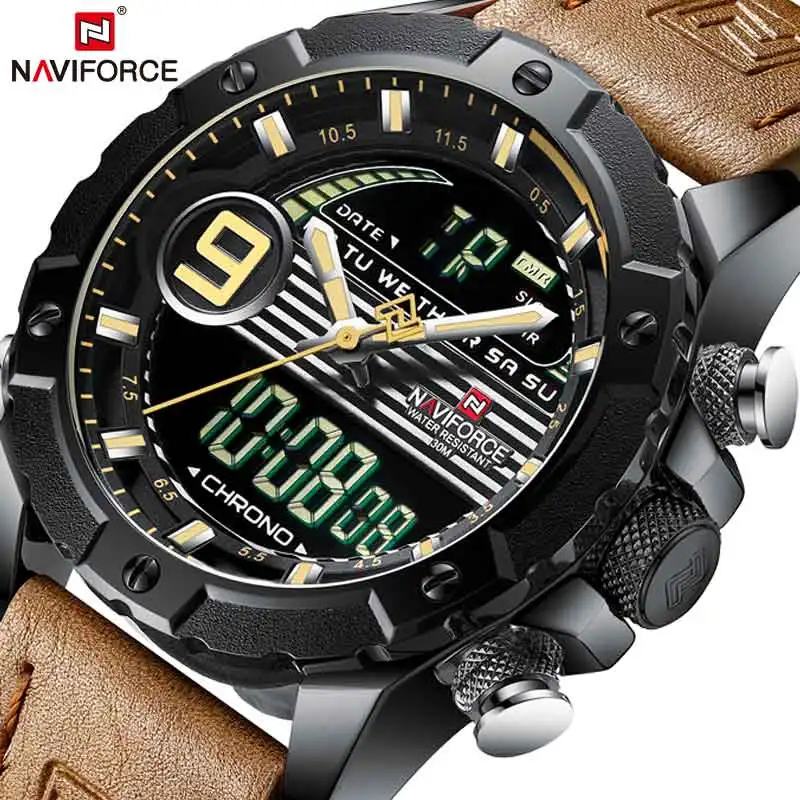 NAVIFORCE Модные кварцевые часы мужские с двойным дисплеем спортивные наручные
