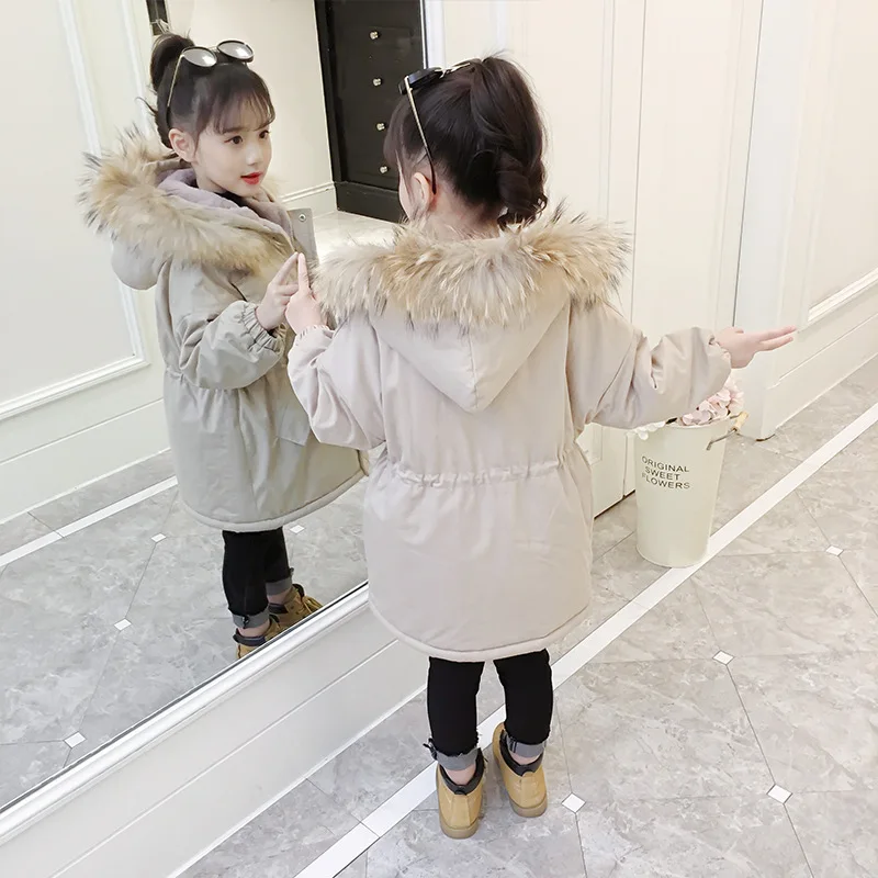 

Rlyaeiz 2018 Fashion Winter Jackets For Girls Children Coat Fur Collar Hooded Mid-long Jacket Girl's Fleece Warm Parka Overcoat