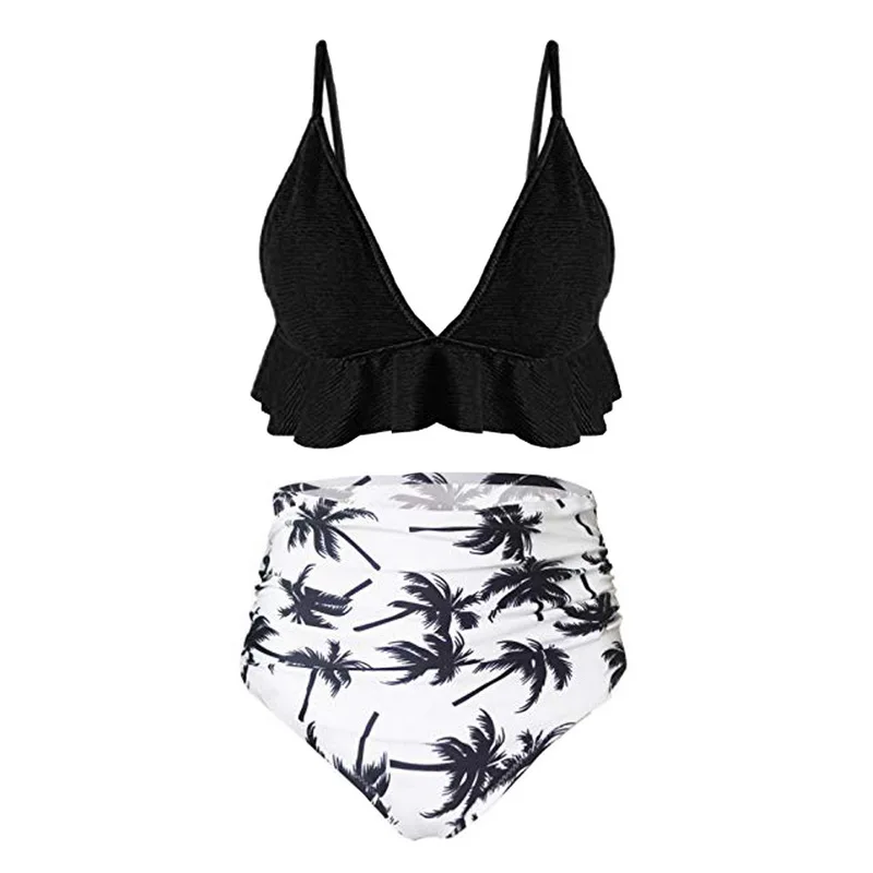 Сексуальный женский купальник с пуш-ап комплект бикини рюшами и принтом из двух