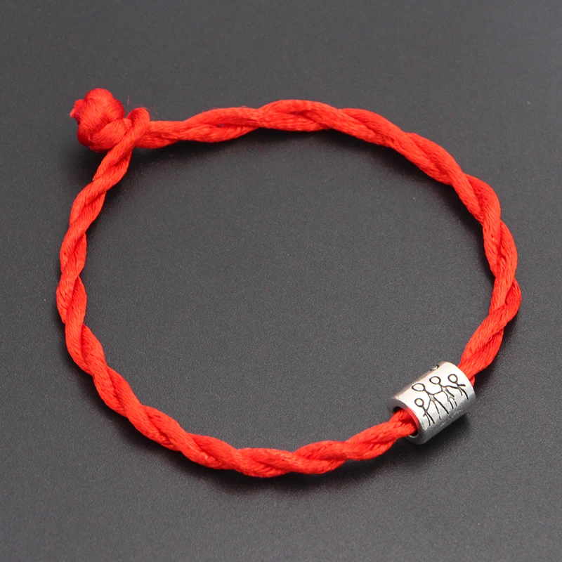 Red Семейное счастье силуэт бусины 4 мм красная нить струнный браслет счастливый красный ручной работы Канатный браслет с подвесками для женщин и мужчин ювелирные изделия - Окраска металла: Red