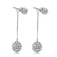 100 925 sterling silver hot sale shiny crystal double shambala female stud earrings women long tassels earring jewelry gift