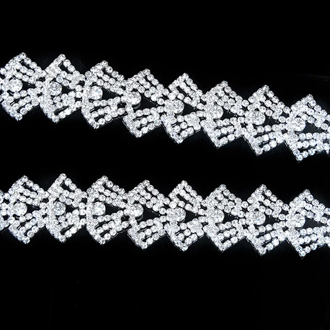 10 ярдов хрустальные стразы отделка Серебряная аппликация цепь латунь для