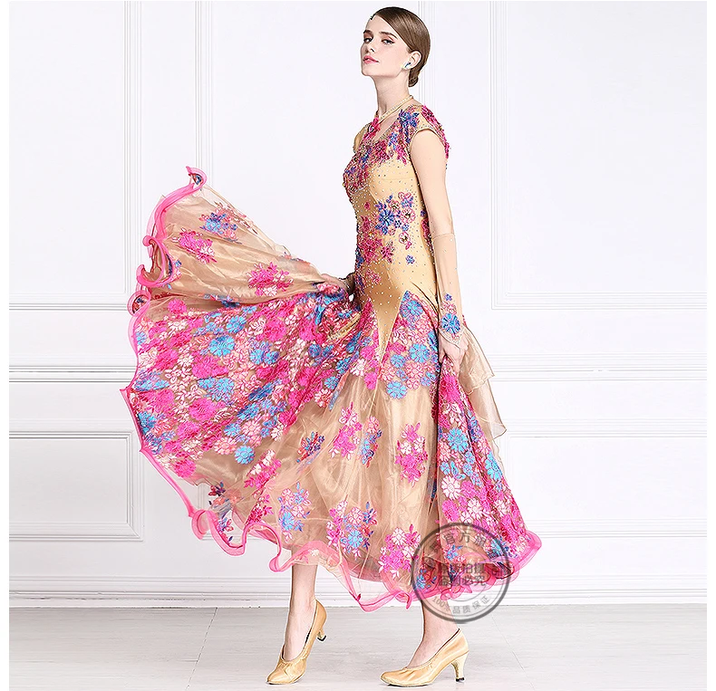 Настраиваемое платье с цветочной вышивкой для взрослых бальных танцев быстрого