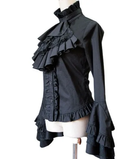 Викторианский Готический стимпанк bustletailcoat рюшами с длинным рукавом Блузка