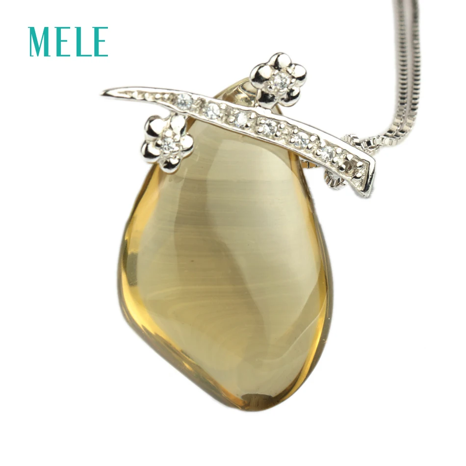 Натуральный лимонный кварц и дымчатый кварт серебряный кулон кабошон резки в 20