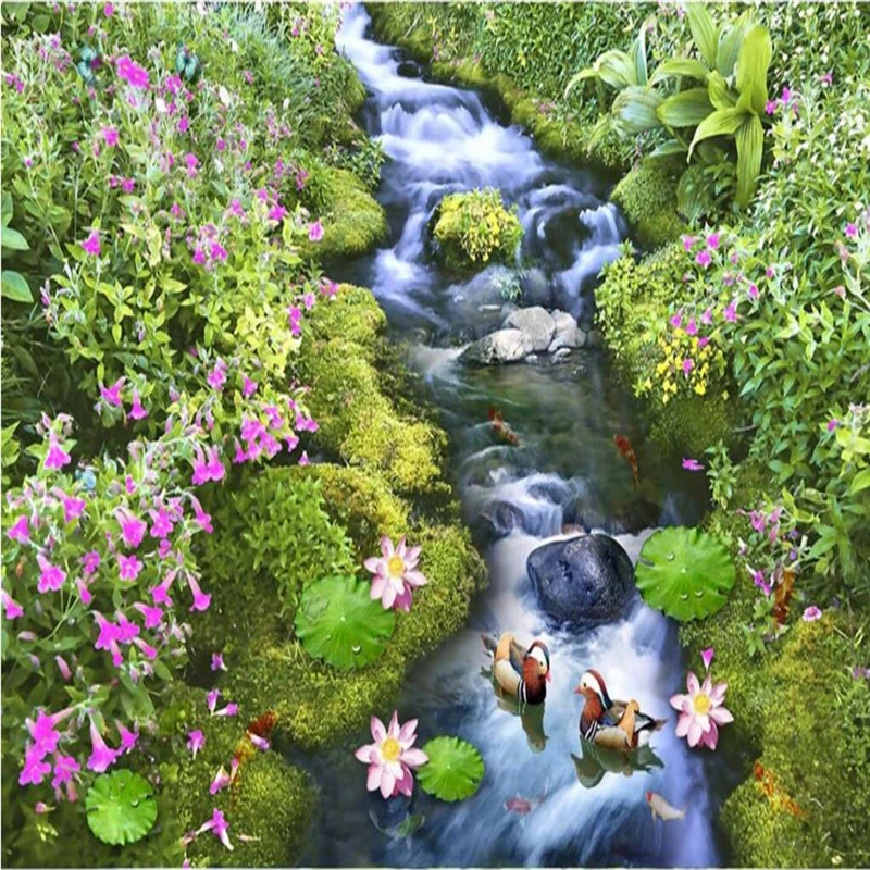 Фото Beibehang Water Flower на заказ papel de parede 3D фотообои для гостиной, ванной комнаты, пола, самоклеящиеся настенные обои №3
