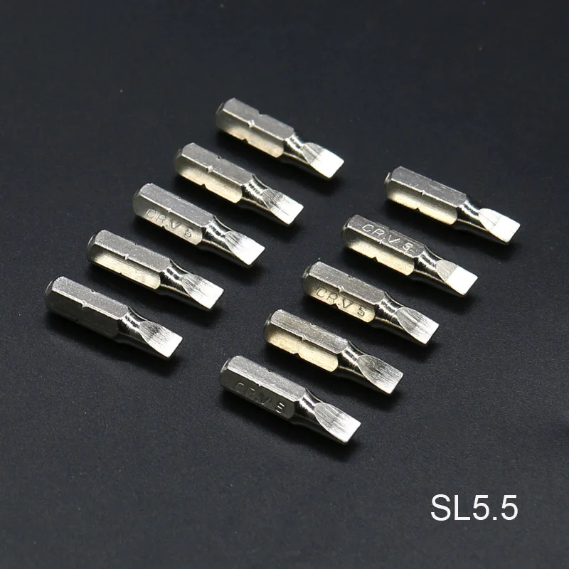 SL5 10 шт. 1/4 6,35 мм шестигранный хвостовик 25 мм Щелевая Гальваническая Серебряная поверхность SL4 SL5 SL5.5 SL6 SL7 Набор отверток для ручных инструментов - Цвет: SL5