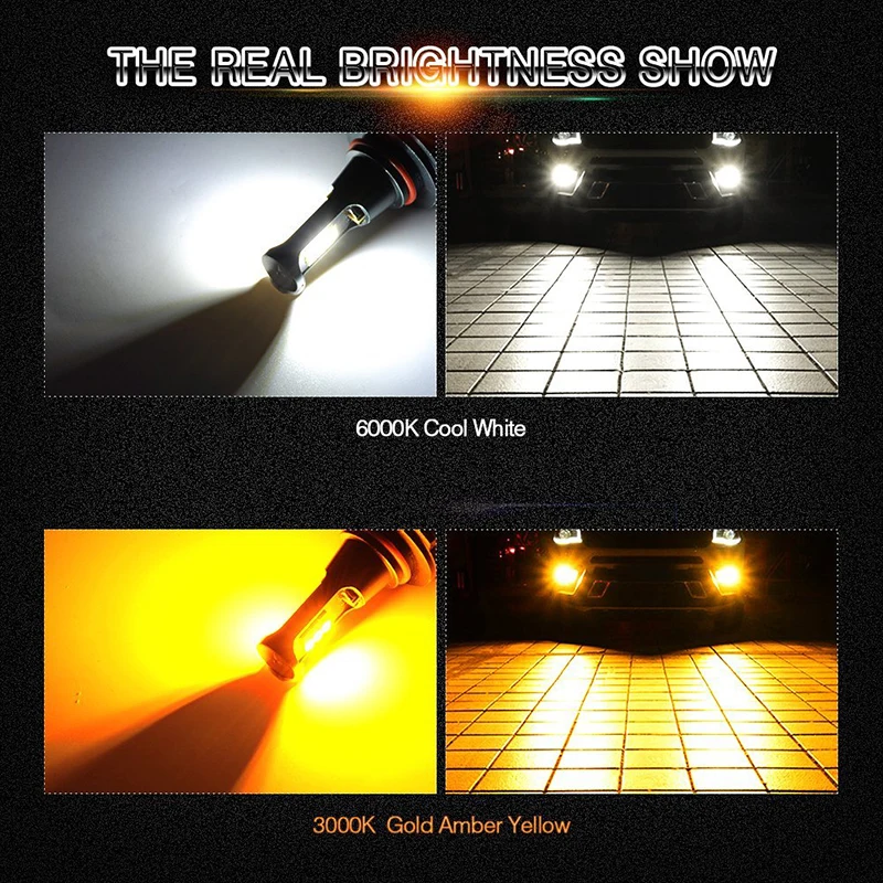 9005 9006 HB3 HB4 LED Фары для тумана Двухцветные лампы для тумана Все в одном наборе преобразования светодиодные туманы 3000K Теплый желтый 6000K Белый 76W вкл.