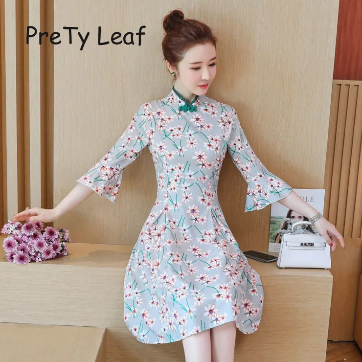 Хлопковое платье с рукавами-трубы и принтом на лето 2019 | Женская одежда