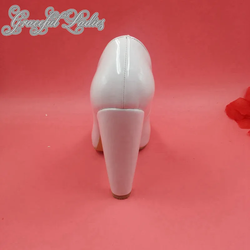 Sorbern туфли из лакированной кожи; женские туфли-лодочки с круглым носком; женские туфли без застежки на квадратном каблуке; Chaussure Femme; женская обувь размера плюс 15(США