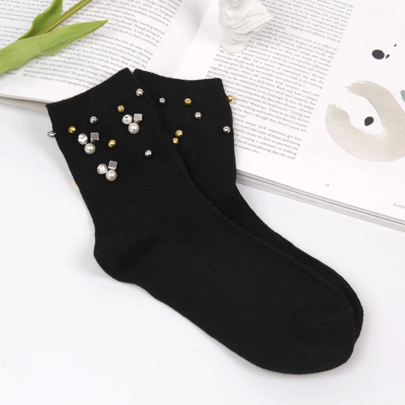 

[EIOISAPRA]Korean Candy Color Pearl Socks Women Cotton Fashion Socks Funny Heap Heap Meias Harajuku Japan Calcetines Mujer