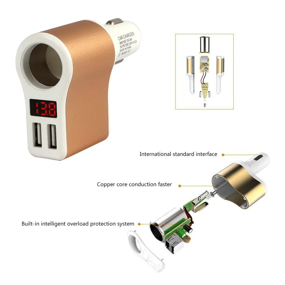 Cargador Usb Авто 3.1A два Переходник для зарядки в машине Быстрая зарядка + гнездо